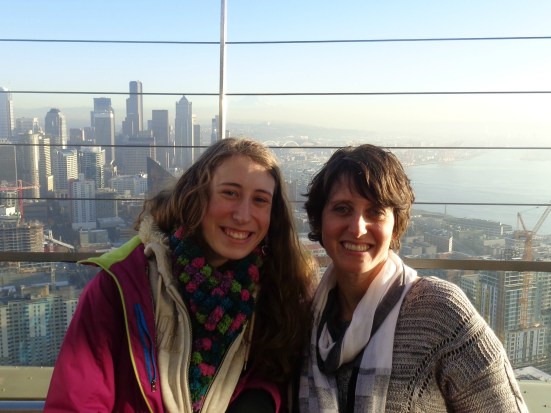 At the top of the Space Needle.  It was abnormally sunny for our trip!